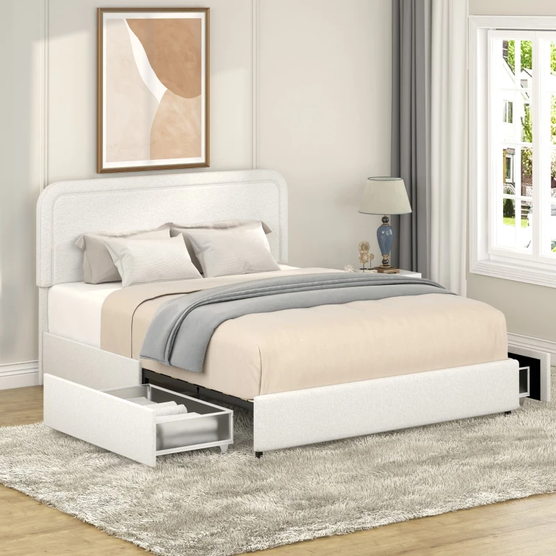 Queen size bed frame with two storage drawers