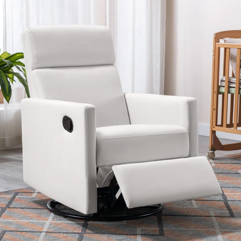 White upholstered recliner chair near baby crib in nursery