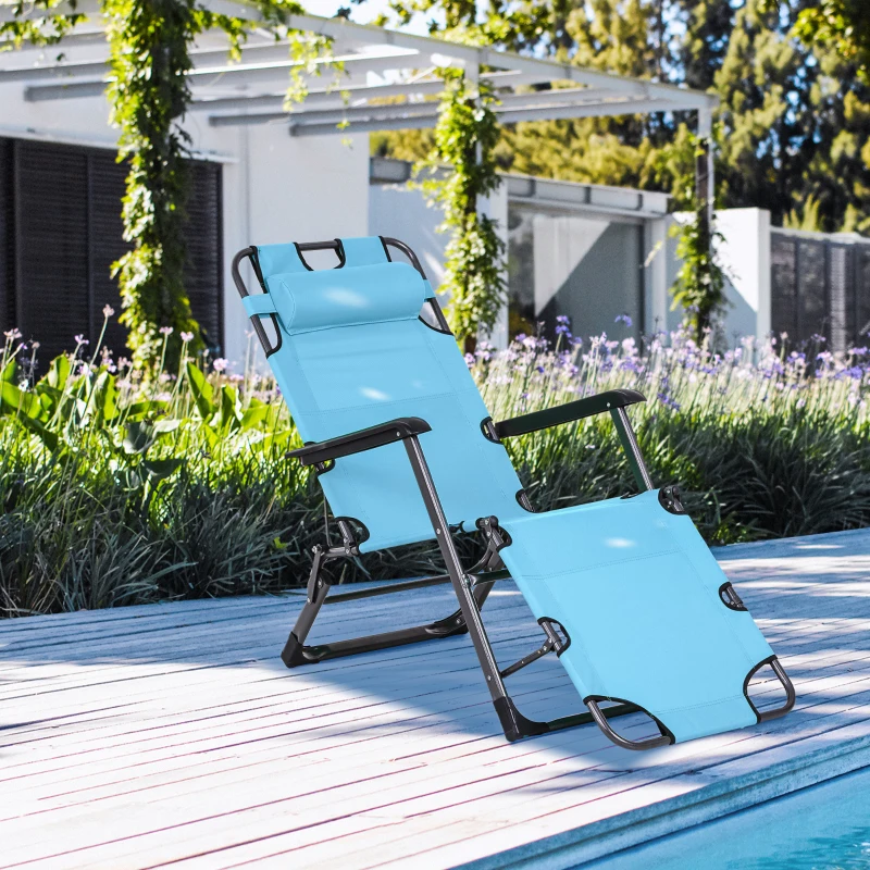 Blue reclining beach chair by poolside with modern design