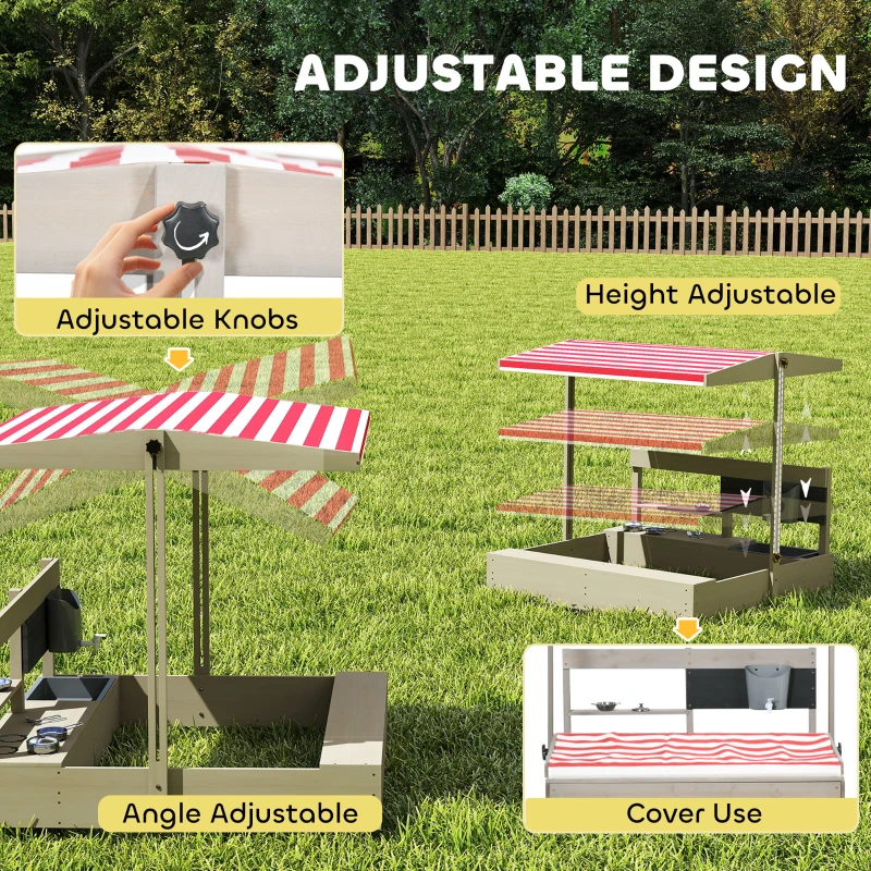 Outsunny kids sandbox with canopy, sink, and kitchen playset for interactive backyard fun.