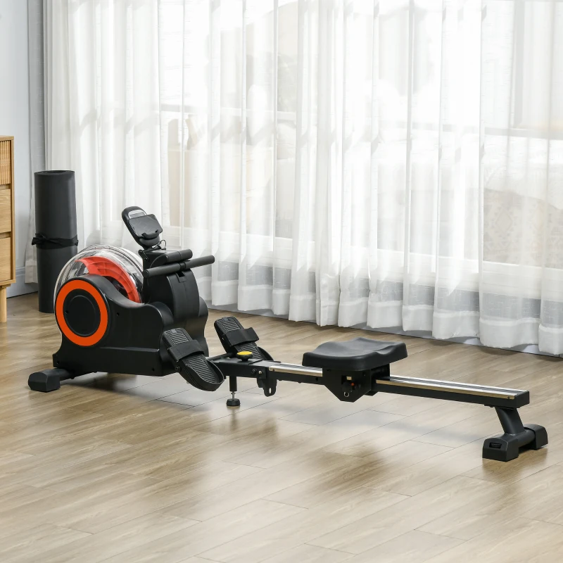 Foldable indoor rowing machine with water resistance tank