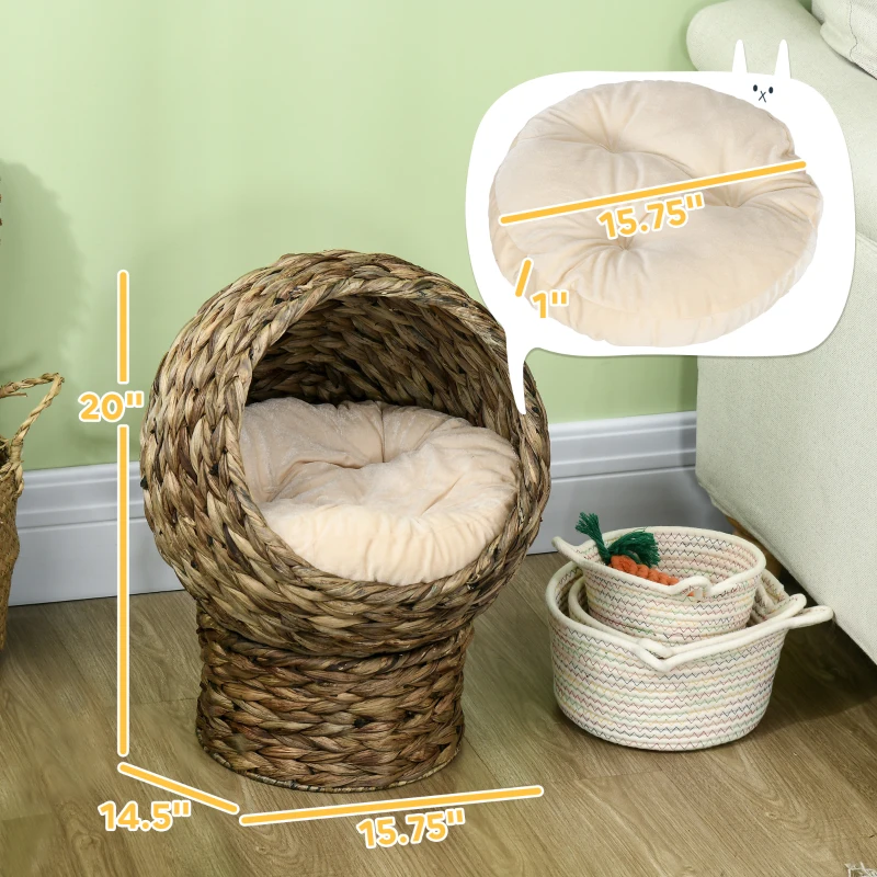 Cat bed with labeled height and width measurements showing proper sizing for choosing a cat bed.