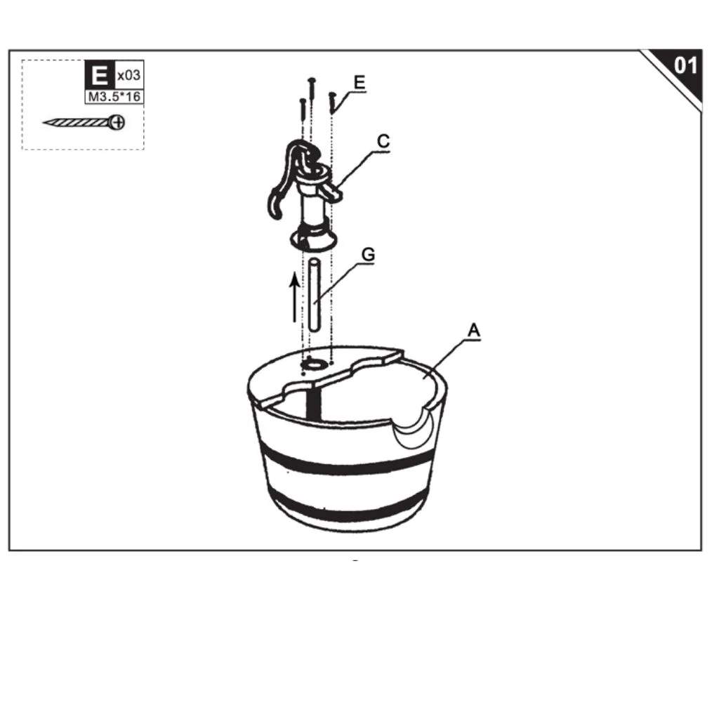pump head and water tube being inserted into top barrel opening before securing with screws.