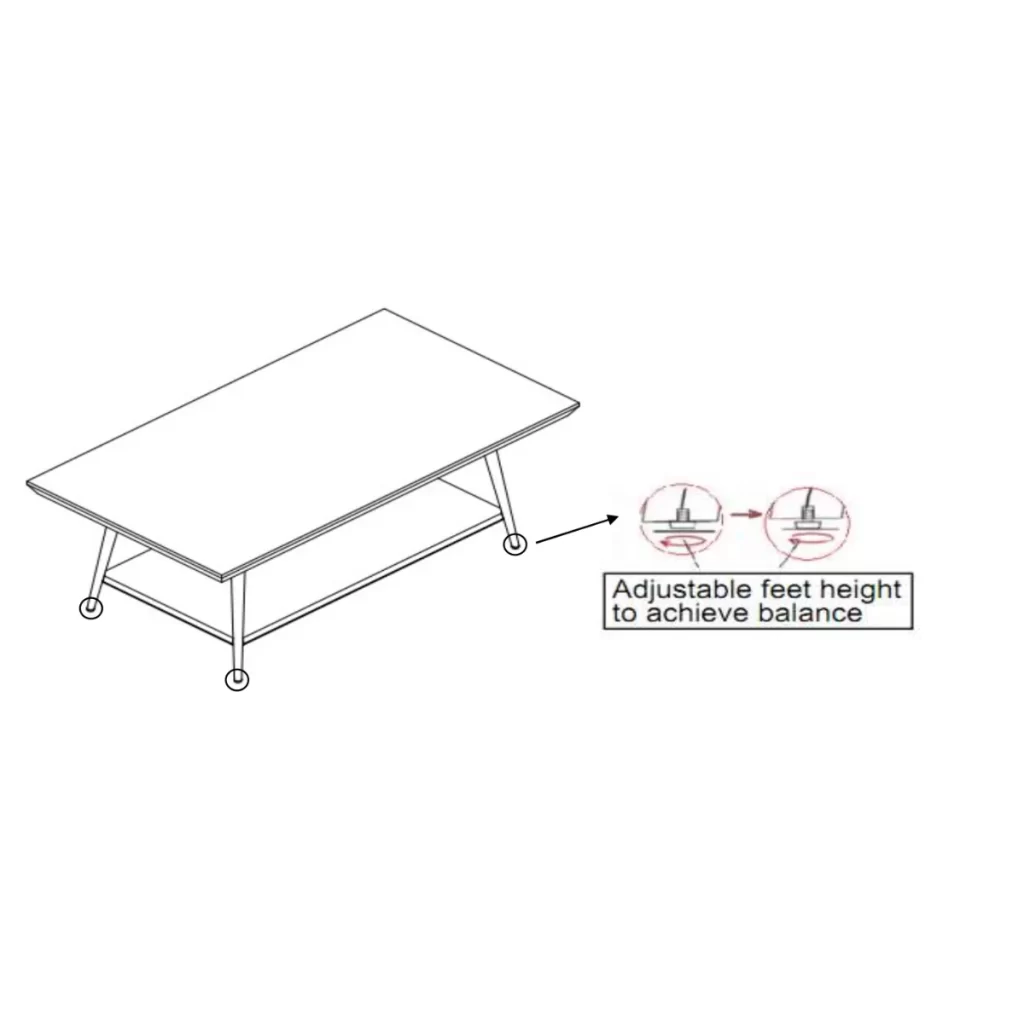 Finished coffee table diagram, adjusting height of feet.