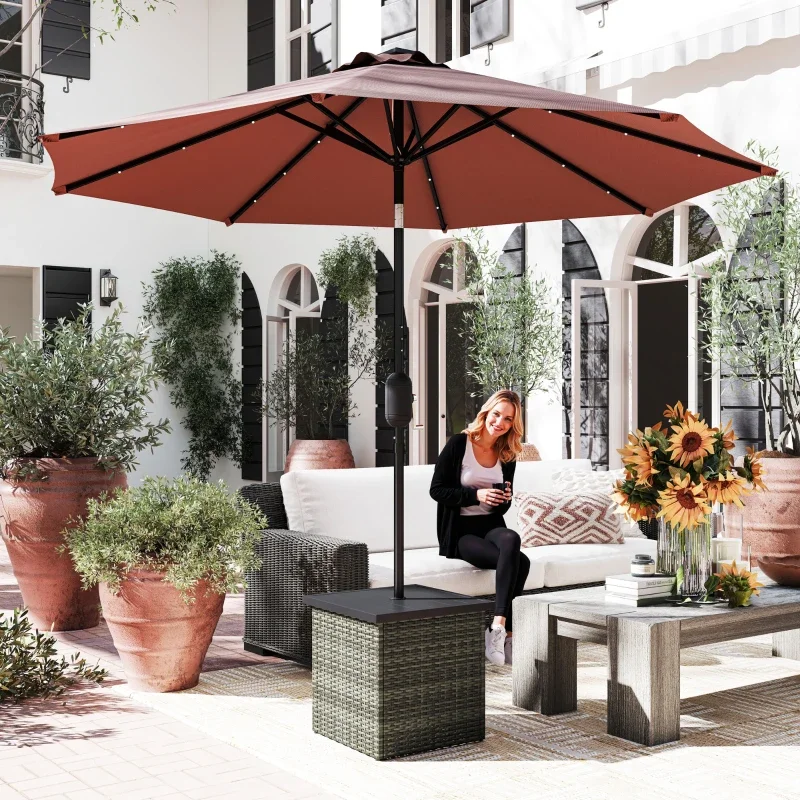 best patio table with umbrella PHI VILLA 7pc Dining Set Umbrella, Swivel Wicker Chairs DURABLE Heavy Umbrella Hole Patio Dining Sets